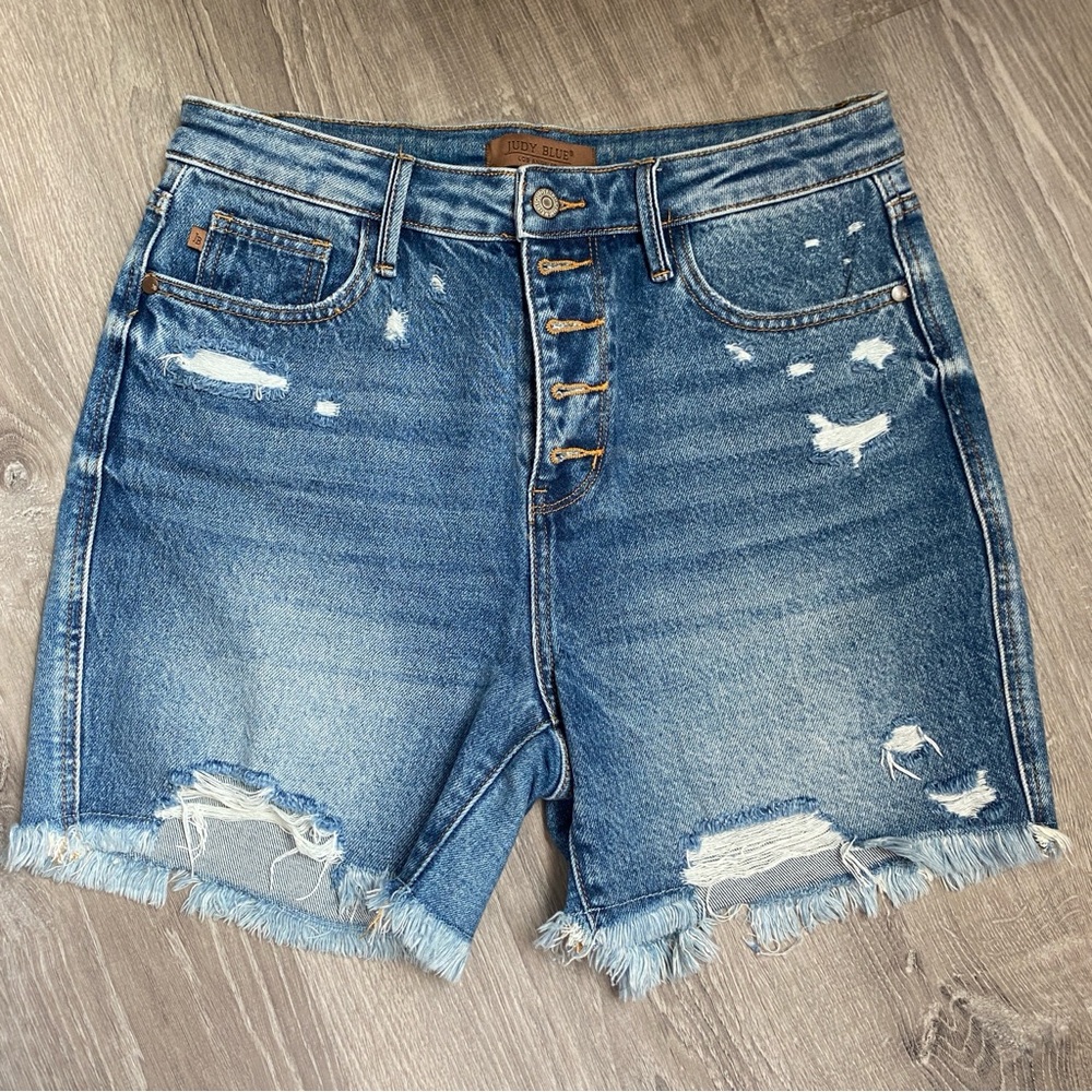 Judy Blue High Rise Distressed Blue Jeans - Picture 4 of 6